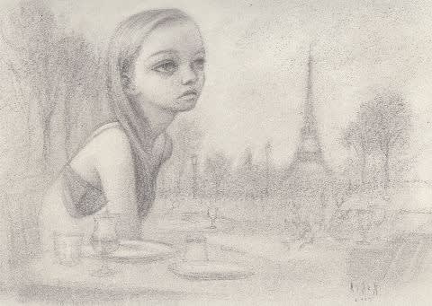 Mark Ryden A la terrasse d un café, 2015 graphite on paper 22 x 30 cm