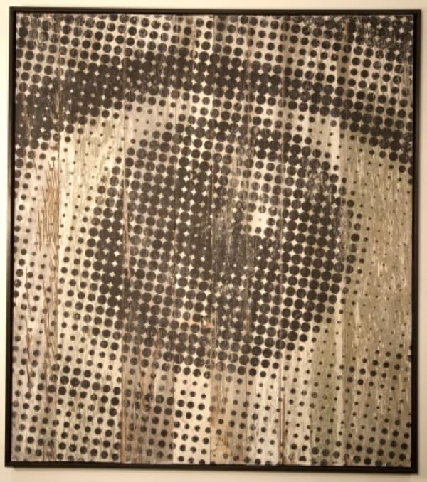 Jr Oeil Trame #6 Black and white photograph pasted on wood 152 x 152 cm