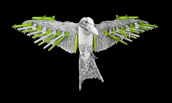 Ludovic Vernhet Swallow Mine, charcoal, oil painting and aersol on canvas 142 x 87 cm 56 x 34.5 in.