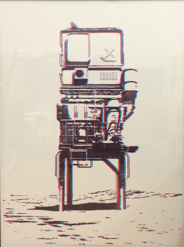 Alexis Cladiere (36 Recyclab) Anaglyph lunar stil blue and red pen on arches paper 320 gr 56 cm x 76 cm