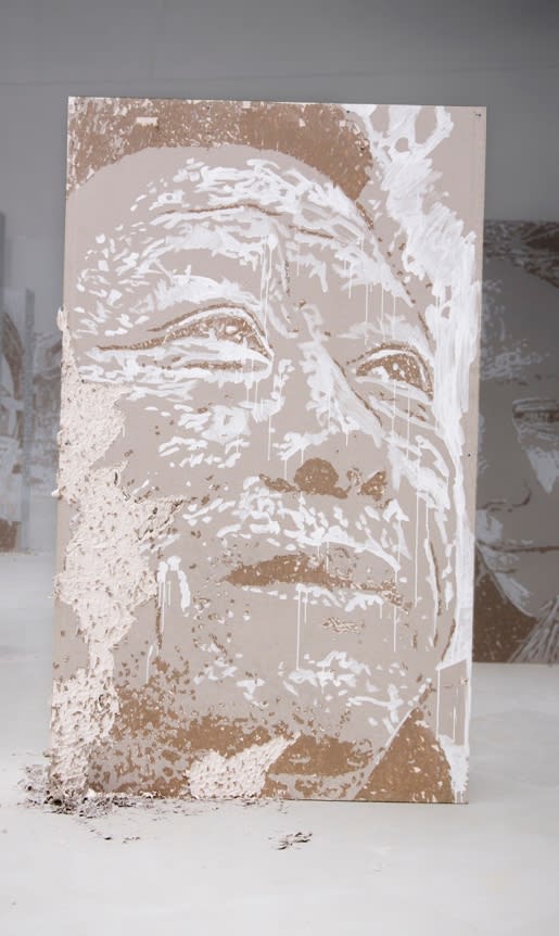 Vhils Residue #36 Carved Plaster Wall with metal structure 120 x 40 x 200 cm