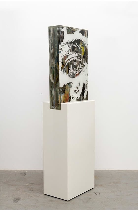 Vhils Petrifaction Series #01 Advertising posters, spray paint, crystal epoxy glue, crystal epoxy 85 x 49.5 x 15 cm