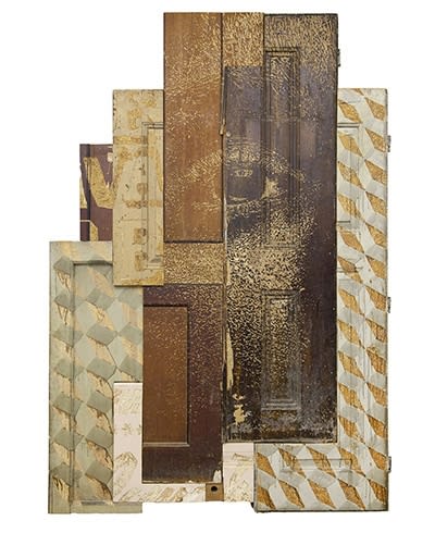 Vhils Lancetar 08 Cut and assembled metal plate, acid-resistant solution, nitric acid, rust, wax 249,5 x 170 cm