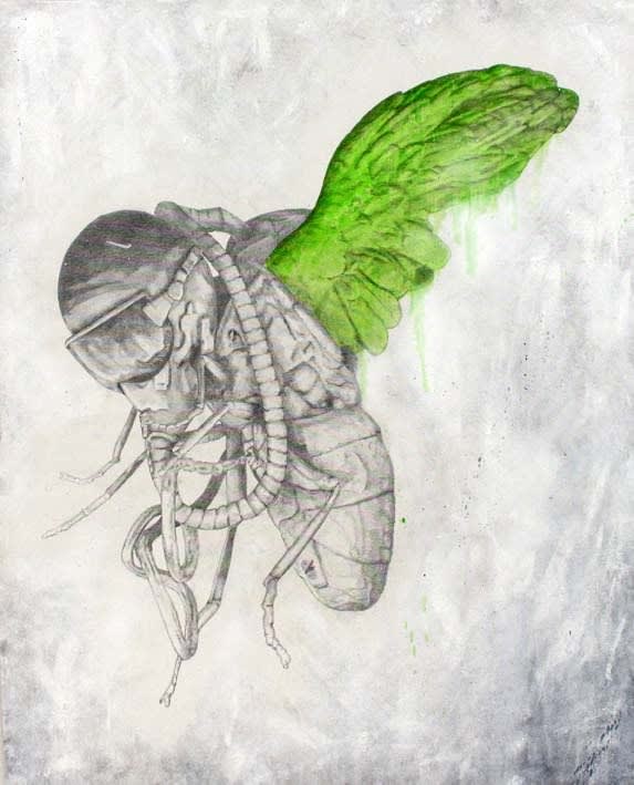 Ludovic Vernhet We Are All Dust in the Wind, 2015 Graphite, oil painting, spraypaint 183 x 147,5 cm 72 x 58 in.