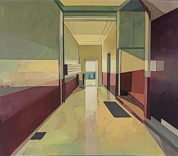 Rakajoo Hall, 2023 Acrylic and oil on wood 48 x 54 cm 19 x 21 1/2 in