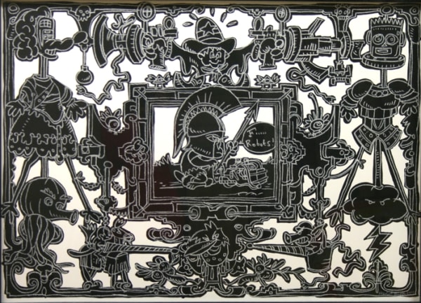 Nicolas Buffe Combat d'Achille et de Cygnus Chalk and acrylic on paper 79,2 x 109,5 cm