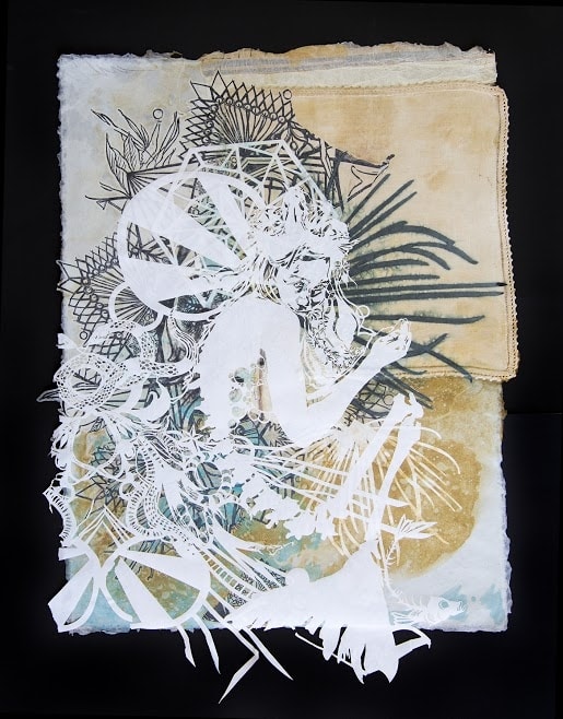 Swoon Miss Rockaway Hand painted with silkscreen ink and acrylic gouache on handmade paper *Paper made by the artist 67 x 49 cm 26" x 19"