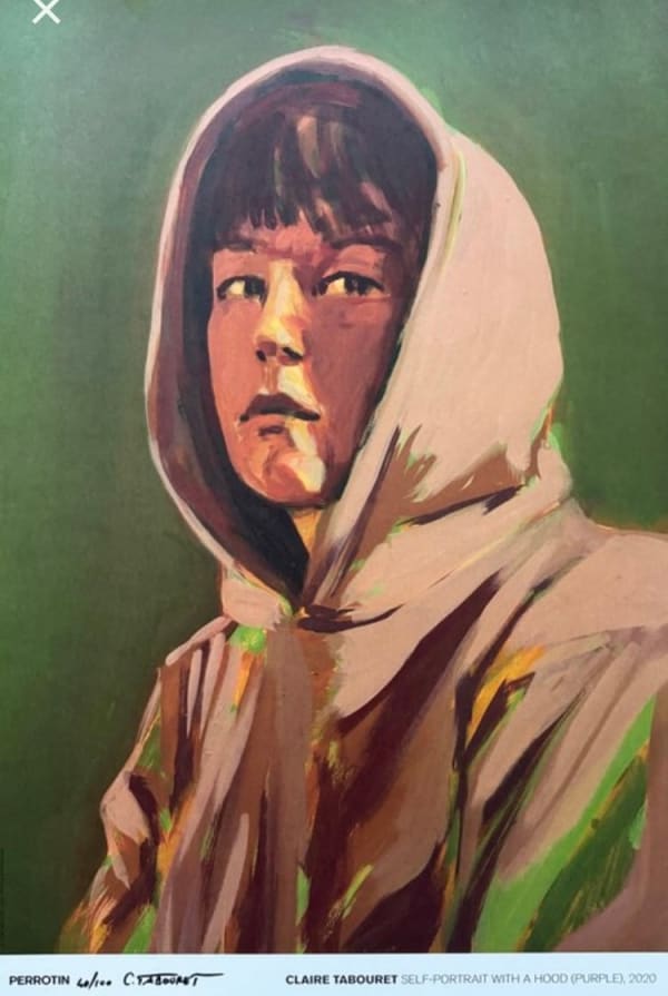 Claire Tabouret, Self-portrait with a hood (Purple), 2020