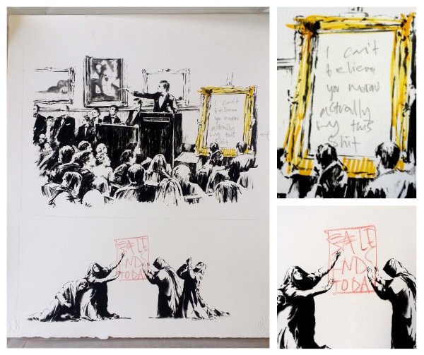 Banksy Sale ends today for Morons Silkscreen, crayon, pencil 150 x 100 cm