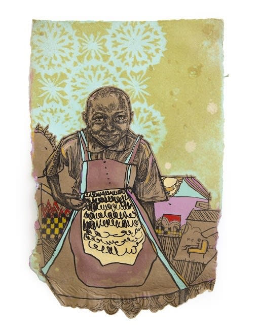 Swoon Rosemary (Tumaini) Hand painted with silkscreen ink and acrylic gouache on handmade paper *Paper made by the artist 44 x 29 cm 18" x 11"