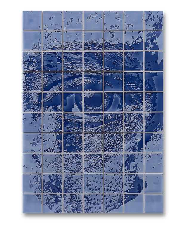 Vhils Spectra #1, 2023 Embossed glazed ceramic tiles 10 x 7 tiles 140 x 100 cm 55 1/8 x 39 3/8 in