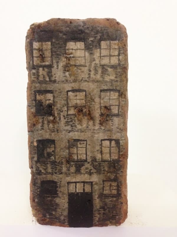 Yz Lost in the city London - London Bridge VII ink and paper on vintage brick 21 x 6 x 9.5 cm
