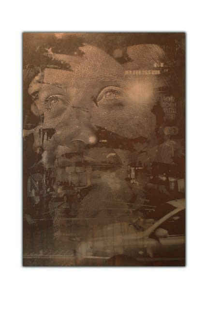 Vhils Apathy 3 Metal plate acid etched and polished 100 x 70 cm