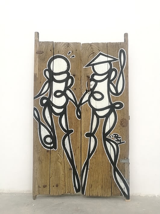 Psyckoze Gates of the sun, 2016 Acrylic and spray paint on wooden door 175 x 110 cm
