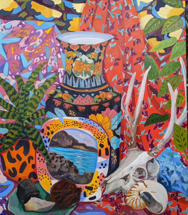 Anna Valdez, Ceramic Frame with Seascape and Decorative Vase, 2021