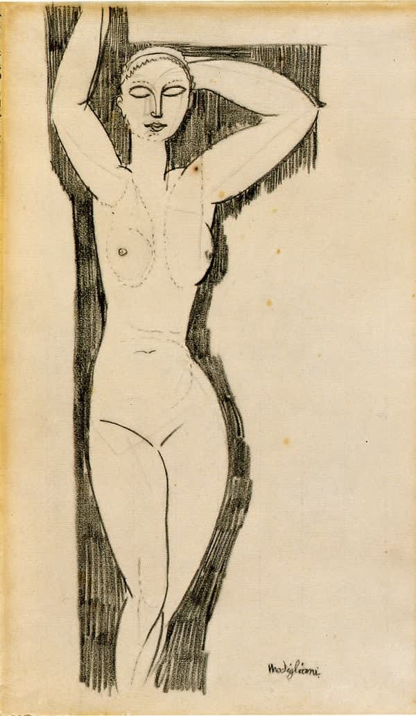 Amédéo MODIGLIANI, Cariatide debout, les bras levés, 1911