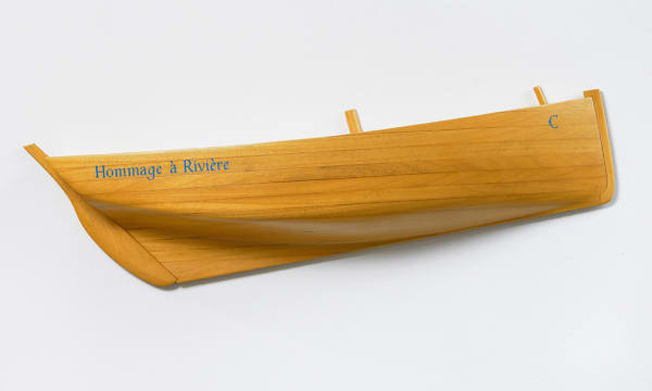 Ian Hamilton Finlay Hommage A Rivière, 2002 wooden half boat, with Keith Brookwell 7 7/8 x 30 3/4 x 4 3/4 in (20 x 78 x 12 cm)
