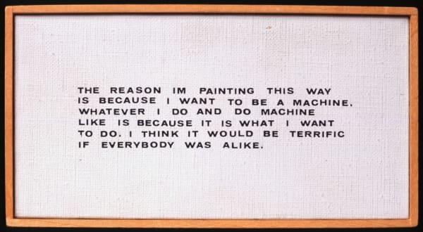 Richard Pettibone Andy Warhol "Quotation", 1969 acrylic and lettraset on canvas 2 3/4 x 5 in 7 x 12.7 cm
