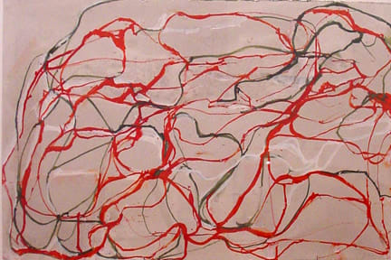 Brice Marden Untitled Red and Green Drawing 2, 1998 Hand applied wash ground and Kremer inks on Lanaquarelle paper 20 1/8 x 30 inches 51.1 x 76.2 cm