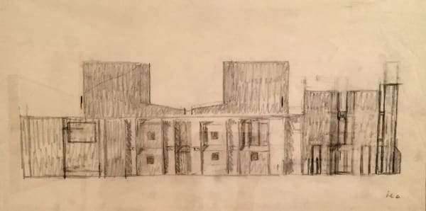Louis I. Kahn First Unitarian Church and School, Rochester, NY, 1959-62, built, Elevation graphite on white tracing paper 16 1/4 x 24 3/4 in 41.3 x 62.9 cm