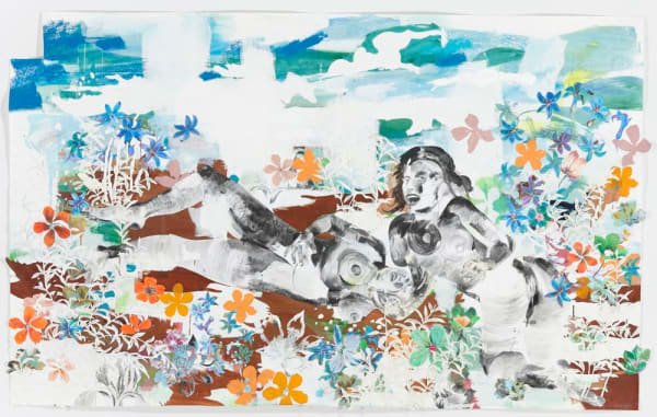 Wardell Milan Lesbians, the land of warm and languorous afternoons, 2015 graphite, charcoal, colored pencil, pastel, oil pastel, acrylic, oil, gesso, cut-and-pasted paper on paper 60 3/4 x 97 3/8 in 154.3 x 247.3 cm