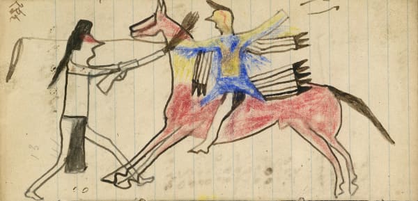 anonymous artist Ledger Drawing, ca. 1880 ink, graphite and colored pencil on lined paper 3 x 5 3/4 in (7.6 x 14.6 cm)