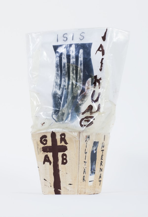 Jonathan Meese Untitled (ISIS NAHRUNG ERDRUNE), 1999 mixed media 17 1/2 x 12 5/8 x 6 1/4 in (44.5 x 32 x 16 cm)