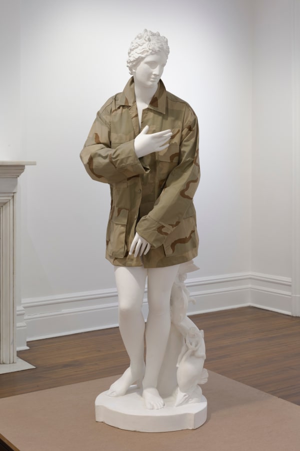 Ian Hamilton Finlay Aphrodite of the Pastoral, 1993 plaster and US Army desert sand camouflage jacket 60 1/4 x 18 x 21 in (153 x 45.7 x 53.3 cm)
