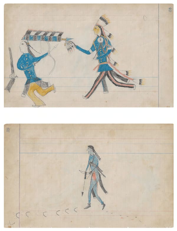 attributed to Yellow Horse Ledger Drawing (recto/verso), ca. 1870 graphite and colored pencil on lined paper 7 5/8 x 12 3/8 in (19.4 x 31.4 cm)