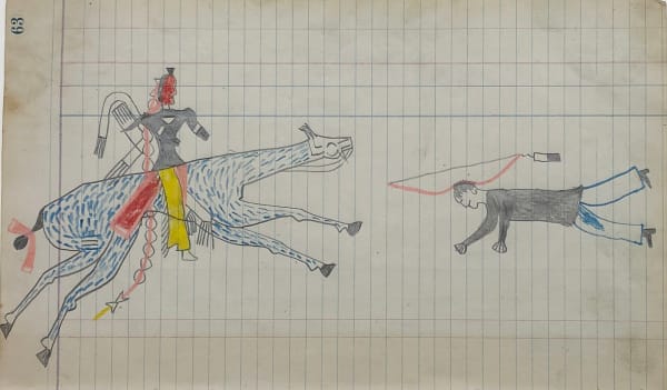 attributed to Cedar Tree Ledger Drawing, ca. 1880 crayon and graphite on lined paper 7 1/4 x 12 1/2 in (18.4 x 31.8 cm)