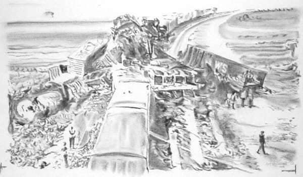 Richard Artschwager Untitled (Train Wreck), 2003 charcoal on paper 16 x 29 inches
