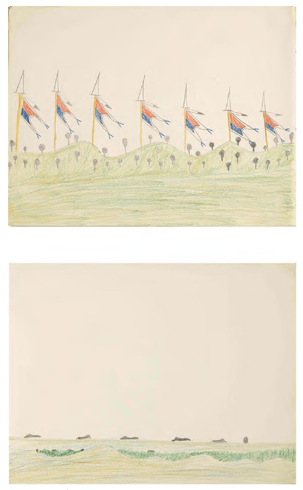 Ohettoint Warrior Procession (recto/verso), ca. 1876 ink, graphite and colored pencil on paper 8 5/8 x 11 3/8 in (21.9 x 28.9 cm)