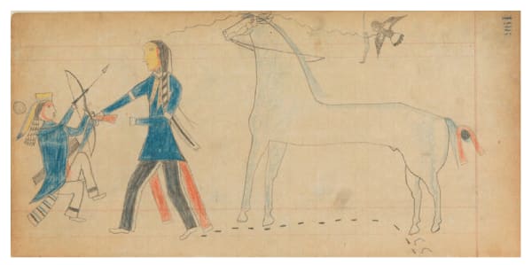 anonymous artist Ledger Drawing, ca. 1875 graphite and colored pencil on lined paper 5 1/2 x 11 1/2 in (14 x 29.2 cm)