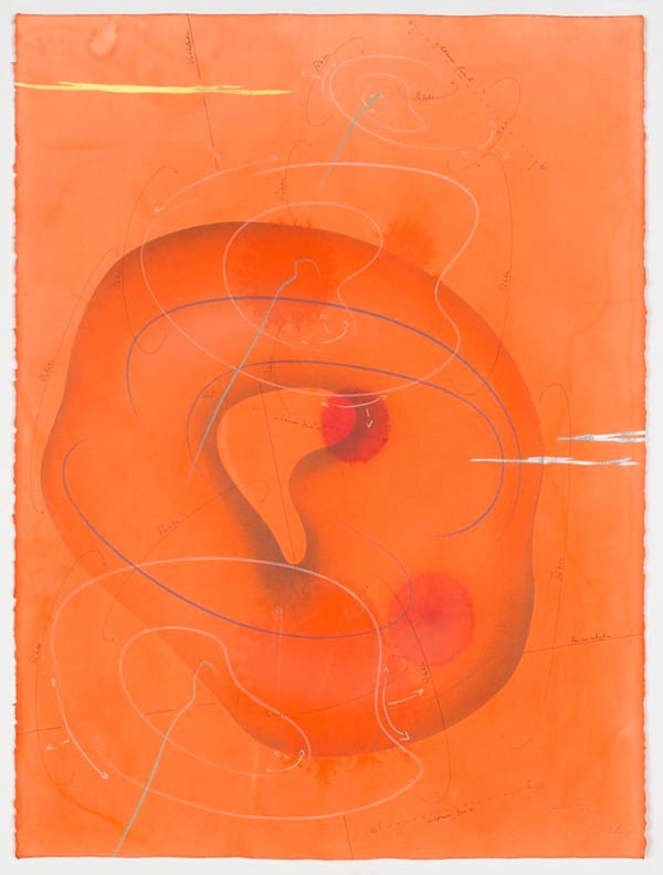 Jorinde Voigt Immersion VI (7), 2018 ink, India ink, gold leaf, aluminium leaf, pastels, oil chalks, pencil on paper 29 15/16 x 22 1/16 in (76 x 56 cm)