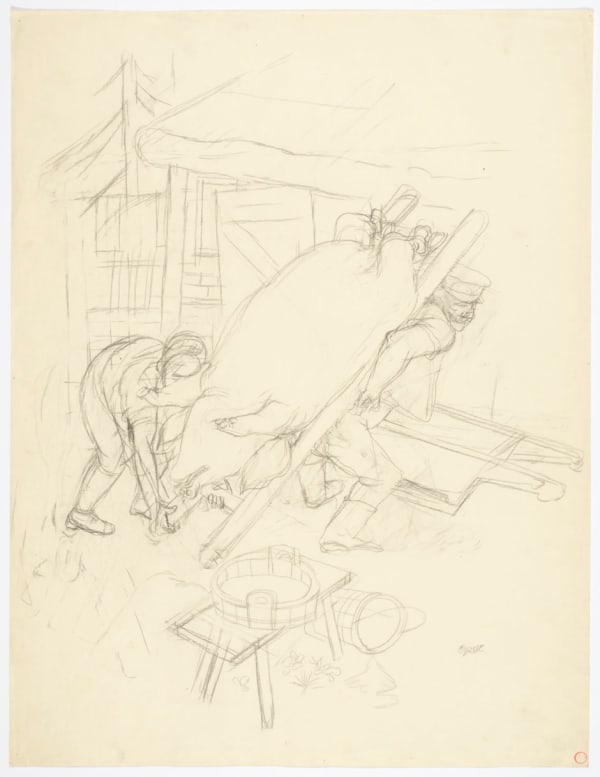 George Grosz Schweineschlachten auf dem Lande (Pig Slaughter in the Countryside), 1929 carpenter's pencil on paper 23 5/8 x 18 1/8 in (60 x 46 cm)