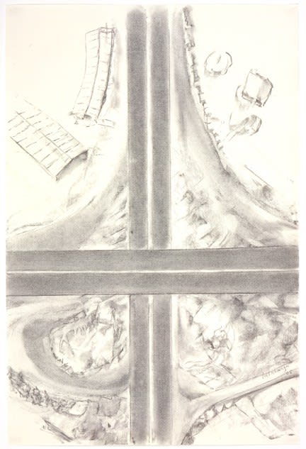 Richard Artschwager Untitled (Overpass aerial view), 2005 charcoal on paper 37 3/4 x 25 inches 95.9 x 63.5 cm