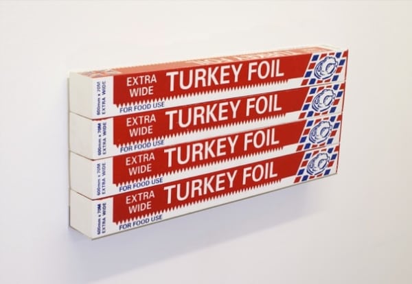 Gavin Turk Turkey Foil Box x 4, 2007 silkscreen on plywood 11 x 25 3/8 x 2 3/4 in (28 x 64.5 x 7 cm)