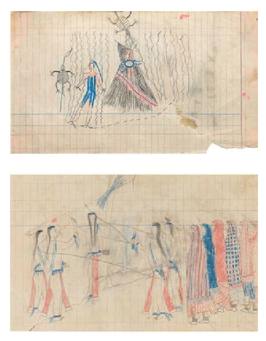 attributed to Cedar Tree and anonymous artist Visionary Drawing (recto/verso), ca. 1880 ink, crayon and graphite on lined paper 7 1/4 x 12 1/2 in (18.4 x 31.8 cm)