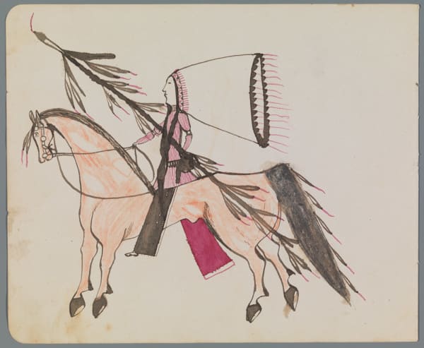 attributed to Oliver Good Shield (Oliver Newton) Ledger Drawing, ca. 1890 ink and colored pencil on paper 7 x 8 1/2 in (17.8 x 21.6 cm)