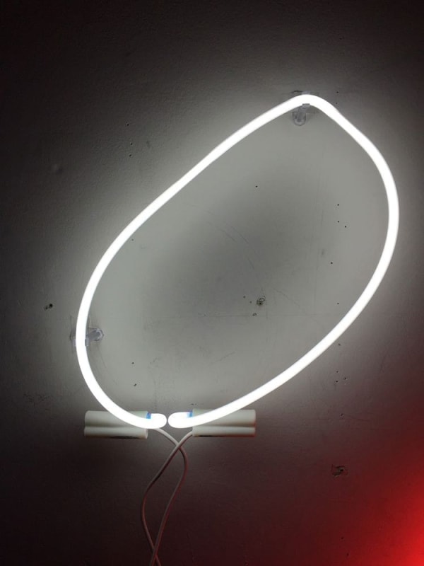 Lucas Michael Give No.3 (white), 2017 neon, transformer, neon tube supports 12 x 7 in 30.5 x 17.8 cm installed: 10 x 11 in (25.4 x 27.9 cm)