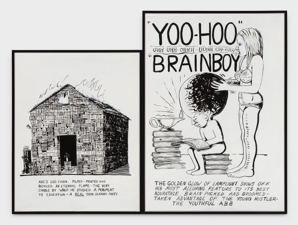 Mike Kelley His Most Alluring Features - Abe's Log Cabin, 1984 acrylic on paper "His Most Alluring Features" 53 3/4 x 38 in (136.5 x 96.5 cm) "Abe's Log Cabin" 43 3/4 x 35 in (111.1 x 88.9 cm)