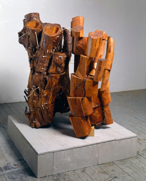 Mel Kendrick First Coring, 2000 wood, steel and plastic 48 x 45 x 27 inches each 121.9 x 114.3 x 68.6 cm each