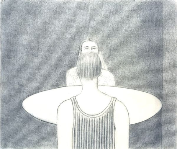 Richard Artschwager Two Figures at Table, 2005 charcoal on paper 25 1/2 x 29 1/2 inches 64.8 x 74.9 cm