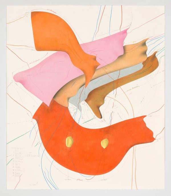 Jorinde Voigt A New Kind of Joy - Study (3), 2016-17 ink, gold leaf, oil pastel, pastel, graphite on paper 55 1/2 x 47 1/4 in (141 x 120 cm)