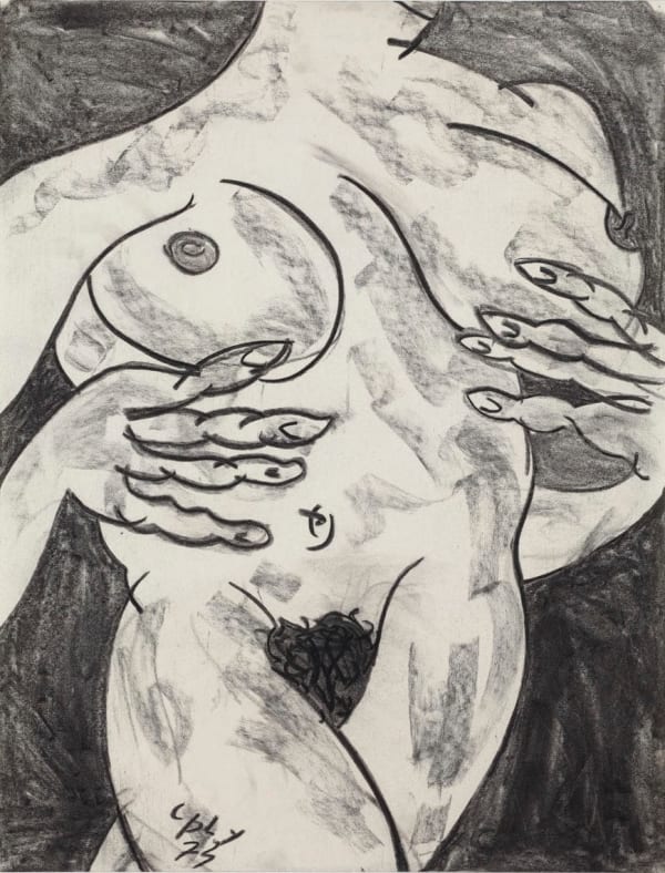 William Copley The Happy Hooker, 1973 charcoal on paper 23 1/2 x 18 in (59.7 x 45.7 cm) framed: 31 x 25 in (78.7 x 63.5 cm)