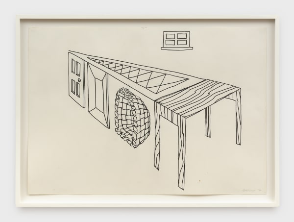 Richard Artschwager Door, Window, Table, Basket, Mirror, Rug, 1974 ink on paper 19 1/2 x 28 in (49.5 x 71.1 cm) framed: 23 x 31 1/2 x 1 1/2 in (58.4 x 80 x 3.8 cm)