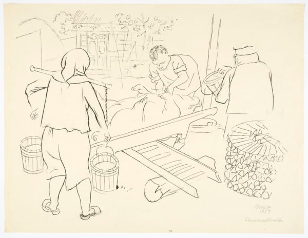 George Grosz Schweineschlachten auf dem Lande (Pig Slaughter in the Countryside), 1927 reed pen and ink on paper 18 1/8 x 23 5/8 in (46.1 x 60 cm)