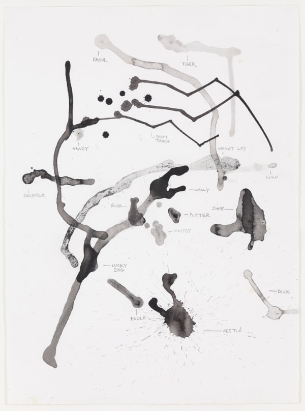 Al Taylor Pet Stains (Nestle, Dick, and Boat Trash), c. 1991 gouache and pencil on paper 29 1/4 x 21 3/4 in 74.3 x 55.2 cm