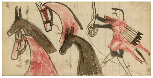 anonymous artist Ledger Drawing, ca. 1880 ink, graphite and colored pencil on lined paper 3 x 5 3/4 in (7.6 x 14.6 cm)