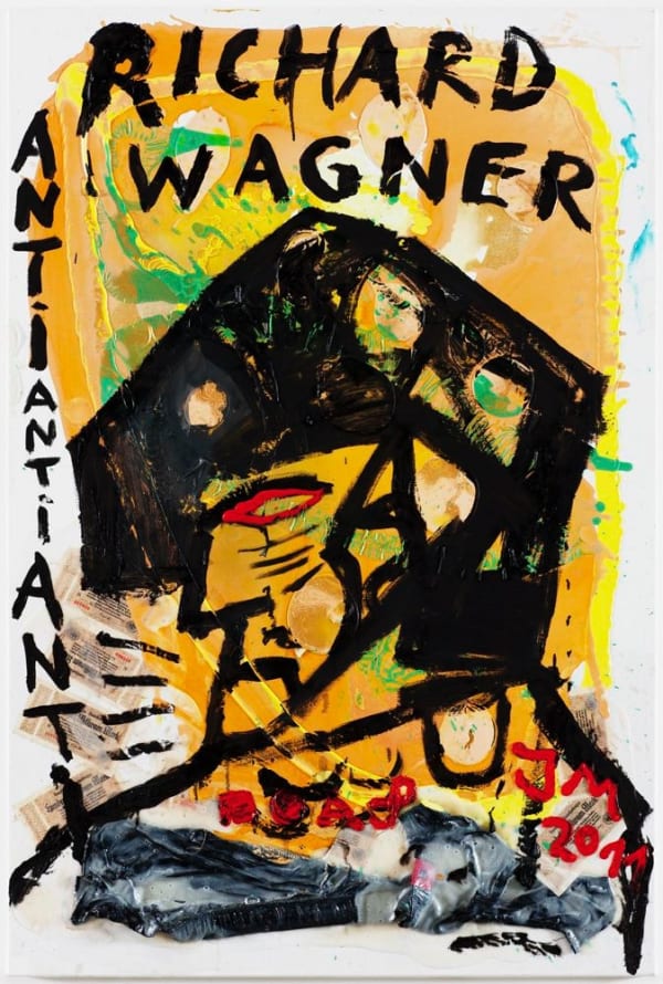 Jonathan Meese KEINE MICKRIGE SELBSTFINDUNG, 2011 oil, acrylic modelling paste, acrylic, and mixed media on canvas 47 1/4 x 31 3/4 x 7/8 in 120 x 80.5 x 2.3 cm